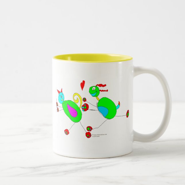 Serena's Cat and Dog Chase Two-Tone Coffee Mug (Right)