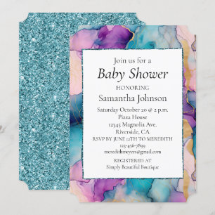 Serendipity Crystal Aqua Blue Purple Baby Shower Invitation