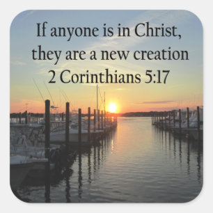 SERENE 2 CORINTHIAN 5:17 SUNSET PHOTO SQUARE STICKER