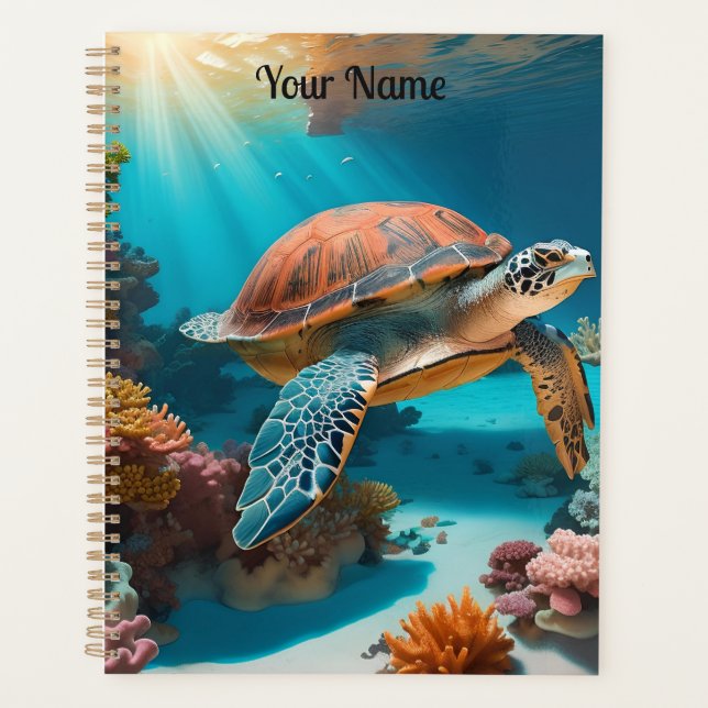 Serene 3D Sea Turtle in Ocean -Tranquil Marine Lif Planner (Front)