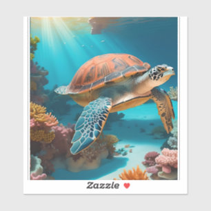 Serene 3D Sea Turtle in Ocean Tranquil Marine Life