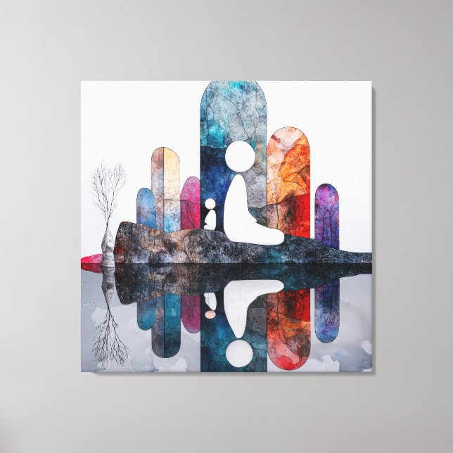 Serene Abstract Meditating Figures – Colourful Art Canvas Print (Front)