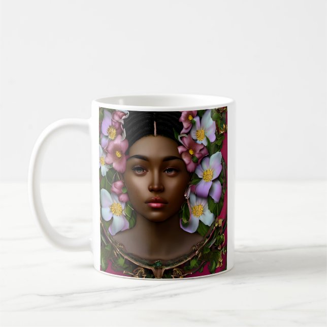 Serene African-American Woman with Flowers Coffee Mug (Left)
