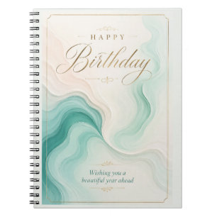 Serene Aqua Marble Birthday Wishes Notebook