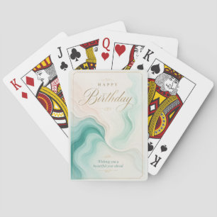 Serene Aqua Marble Birthday Wishes Playing Cards
