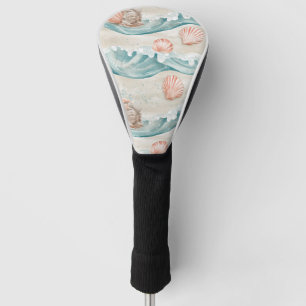 Serene Aqua Waves with Coral & Starfish Motif Golf Head Cover