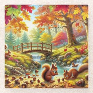 Serene Autumn Forest Scene Painting Glass Coaster