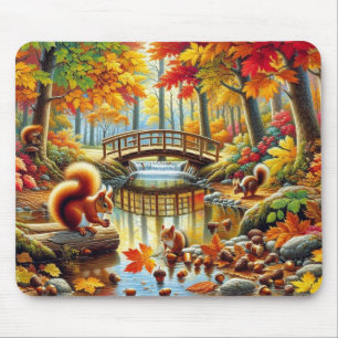Serene Autumn Forest Scene Painting Mouse Mat