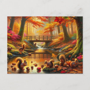 Serene Autumn Forest Scene Painting Postcard