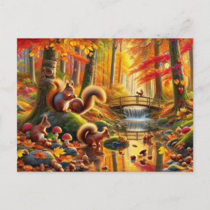 Serene Autumn Forest Scene Painting Postcard