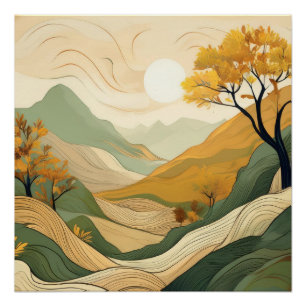 Serene Autumn River – Nature Landscape Art Poster