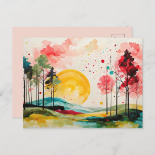 Serene Autumn Watercolor Landscape Postcard