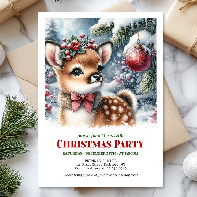 Serene baby deer watercolor Christmas invite edita (Serene baby deer watercolor Christmas invite editable download)