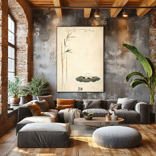 Serene Bamboo and Lotus Zen Art Poster