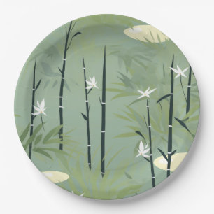 Serene Bamboo Blossom Asian (11) Paper Plate