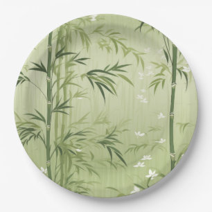 Serene Bamboo Blossom Asian  (1) Paper Plate
