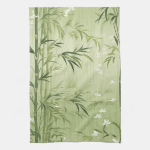 Serene Bamboo Blossom Asian  (1) Tea Towel