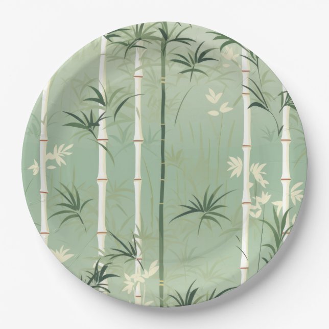 Serene Bamboo Blossom Asian  (2) Paper Plate (Front)