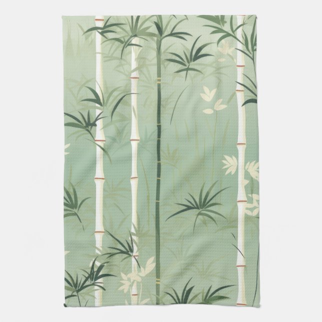 Serene Bamboo Blossom Asian  (2) Tea Towel (Vertical)