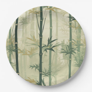 Serene Bamboo Blossom Asian  (3) Paper Plate