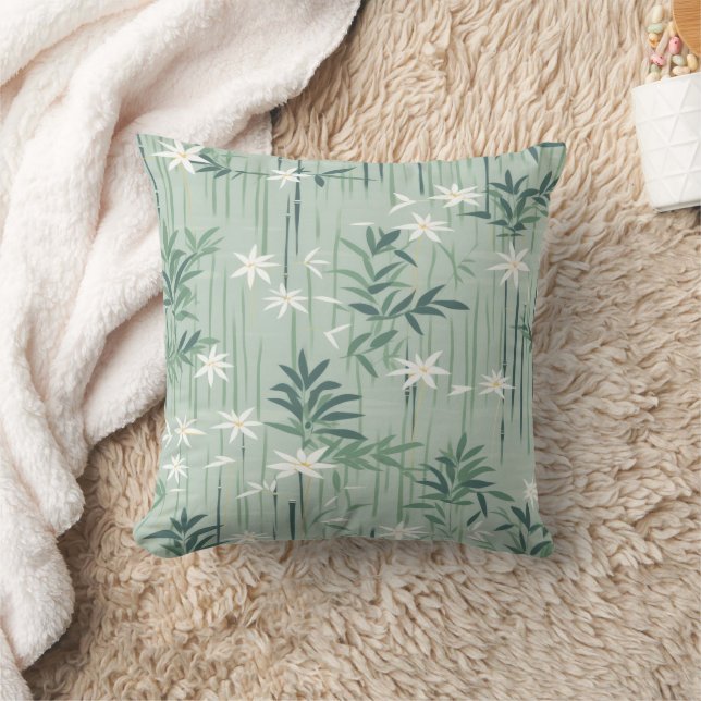 Serene Bamboo Blossom Asian  (4) Cushion (Blanket)