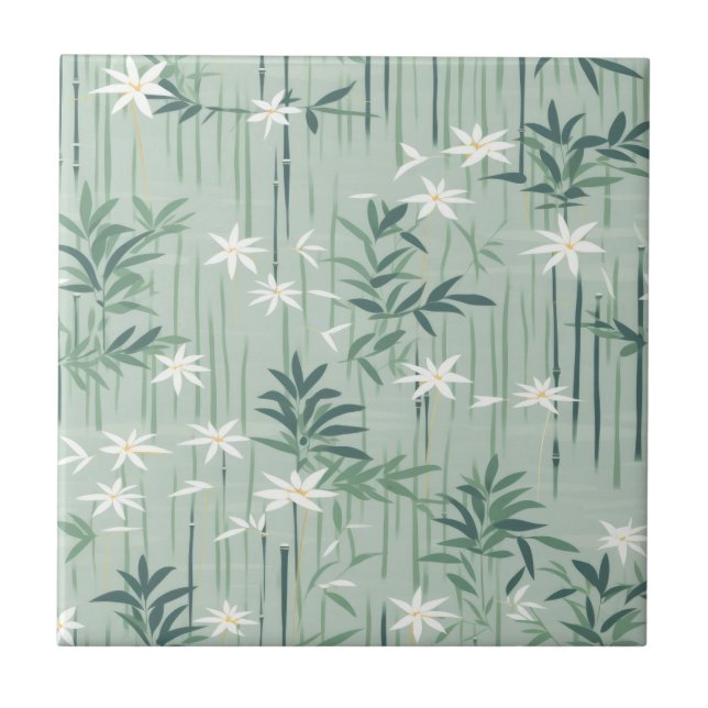 Serene Bamboo Blossom Asian  (4) Tile (Front)