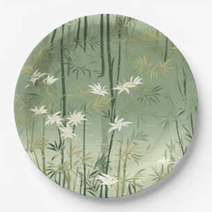 Serene Bamboo Blossom Asian  (6) Paper Plate