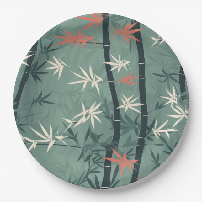 Serene Bamboo Blossom Asian  (7) Paper Plate (Front)