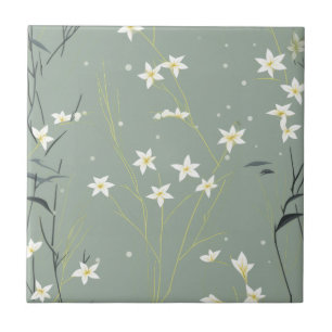 Serene Bamboo Blossom Asian  (8) Tile