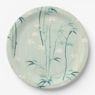 Serene Bamboo Blossom Asian  (9) Paper Plate