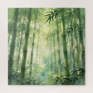 Serene Bamboo Forest Mist Glow Jigsaw Puzzle