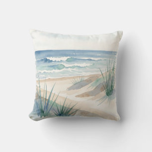 Serene Beach Dunes Ocean Watercolor Coastal Cushion