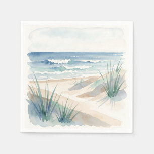Serene Beach Dunes Ocean Watercolor Coastal Napkin