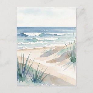 Serene Beach Dunes Ocean Watercolor Coastal Postcard
