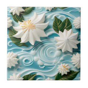 Serene Beach Scene with White Seafoam Tile