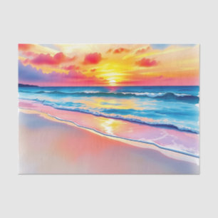 Serene Beach Sunset with Vibrant Reflections Tissue Paper