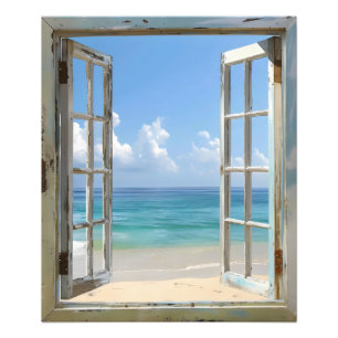 Serene Beach Window View Photo Print