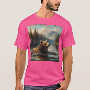 Serene Bear Scene By Stream - Tranquil Forest Artw T-Shirt