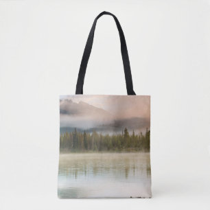 Serene beautiful lake in morning mountains, Oregon Tote Bag