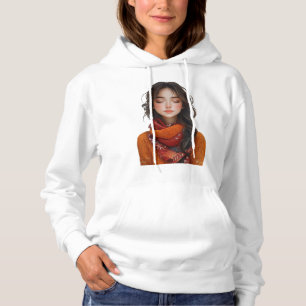 Serene Beauty - Inner Peace Illustrated Portrait Hoodie