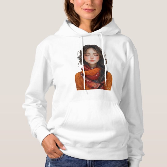 Serene Beauty - Inner Peace Illustrated Portrait Hoodie (Front)
