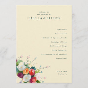 Serene Beige Floral Wedding Ceremony Programme