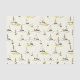 Serene Beige Sailing Boats on Sea Pattern Tissue Paper