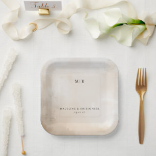 Serene Beige Watercolor Wash Paper Plate