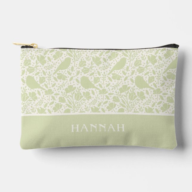 Serene Birds & Florals Monogrammed Accessory Pouch (Front)