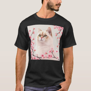 Serene Birman Cat Portrait With Cherry Blossoms T-Shirt