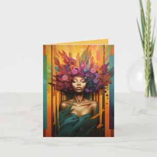 Serene Black Lady With Colourful Hair Note Card