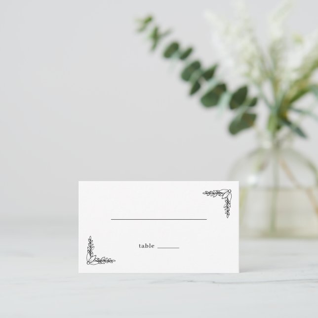 Serene Black Minimalist Botanical Place Card (Standing Front)