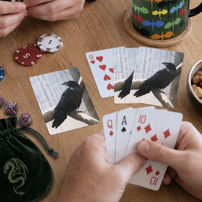 Serene Black Raven Snow Winter Forest  Playing Cards (Creator Uploaded)