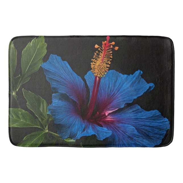 "Serene Bloom: The Beauty of Blue Hibiscus Flowers Bath Mat (Front)